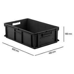 Euro Box Serie EF 6180, leitfähiges PP, Inhalt 35,4 L, Durchfassgriff, schwarz