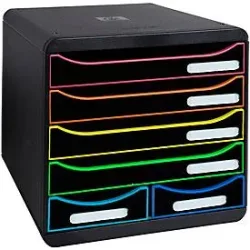 Exacompta - Schubladenbox BIG BOX MAXI, 6 offene Schubladen, Black Office, A4, Schwarz