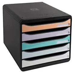 Exacompta - Schubladenbox Big Box Plus, 5 offene Schubladen, Aquarel, A4, Multicolor