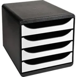Exacompta Schubladenbox 4 Big-Box Classic DIN A4 Polystyrol Schwarz, Weiß 26,7 x 34,7 x 27,8 cm