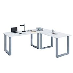 Eckschreibtisch, Winkel 90°, Bügelfuss, B 1600 x T 800/1600 x H 760 mm, weiss/silber