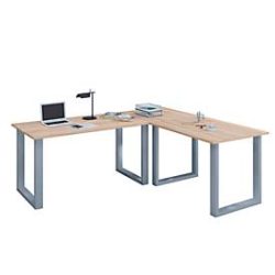 Eckschreibtisch, Winkel 90°, Bügelfuss, B 2200 x T 800/1900 x H 760 mm, Sonoma Eiche/silber