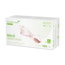 Einmalhandschuhe Medi-Inn® PS Nitril White Plus, für links/rechts, puderfrei, nicht steril, allergikergeeignet, Grösse L, Nitril, weiss, 100 Stück