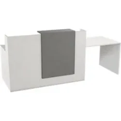 Empfangstheke mit Beratungsplatz Pisa, mit Ablage und Seitenplatten, B 2500 x T 800 x H 1100 mm, graphit/weiss