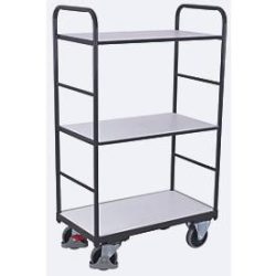 ESD-Etagenwagen, Stahl/Spanplatte, Graphitgrau/ Lichtgrau, 3 Etagen, 1200 x 800 mm, EasySTOP, bis 250 kg