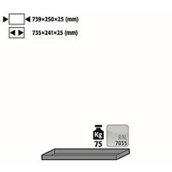 Fachboden Standard für asecos Druckgasflaschenschränke, Stahlblech, lichtgrau, B 739 x T 250 x H 25 mm, bis 75 kg