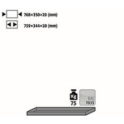 Fachboden Standard für asecos Sicherheitsschränke der K90 und UB90 Serie, Stahlblech, lichtgrau, B 768 x T 350 x H 20 mm, bis 30 kg