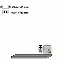 Fachboden Standard für asecos Sicherheitsschränke der UB90 und UB30 Serie, Stahlblech, lichtgrau, B 975 x T 422 x H 20 mm, bis 30 kg