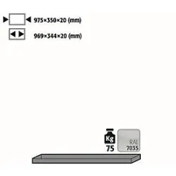 Fachboden Standard für asecos Sicherheitsschränke der UB90 Serie, Stahlblech, lichtgrau, B 975 x T 350 x H 20 mm, bis 30 kg
