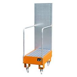 Bauer® Auffangwanne aus Stahl mit Lochplatte, verfahrbar, 2x 60 l, HxBxT 1.685 x 875 x 500 mm, gelborange