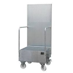 Bauer® Auffangwanne aus Stahl mit Lochplatte, verfahrbar, 1x 200 l, HxBxT 2.110 x 890 x 870 mm, feuerverzinkt