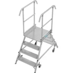 Fahrbare Podestleiter Krause Stabilo Professional, beidseitig begehbar, 2x4 Stufen, 600 x 700 mm Plattform, 3000 mm Arbeitshöhe