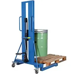 Fasslifter asecos, mit Fusspumpe, B 1200 x H 2135 x T 1100 mm, Hubbereich 0 ? 1170 mm, Stahl lackiert