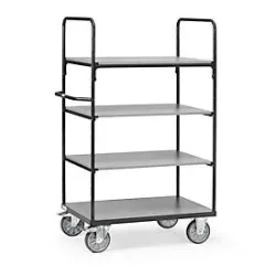 fetra® Tischwagen mit öldichten Wannen, 3 Etagen à 850 x 500 mm, waagerechter Bügel, anthrazitgrau