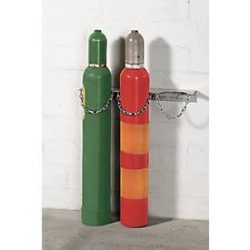 Gasflaschen-Wandhalterung, Stahl, B 575 x T 130 x H 60 mm, 3 Flaschen Ø 140 mm, mit Kettensicherung