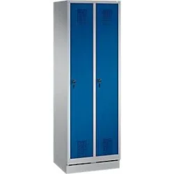 Garderobenspind Evolo S 3000, mit Sockel, 2 Abteile, Sicherheitsdrehriegelverschluss, weissaluminium RAL 9006/enzianblau RAL 5010