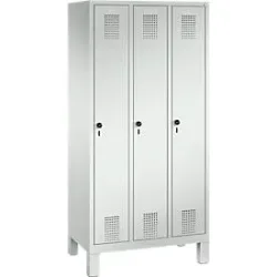 Garderobenspind Evolo S 3000, Stahl, 3 Abteile, Sicherheitsdrehriegelverschluss, lichtgrau RAL 7035/lichtgrau RAL 7035