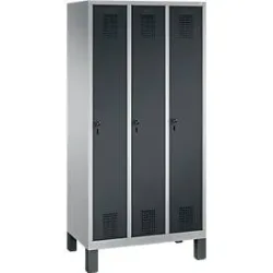 Garderobenspind Evolo S 3000, Stahl, 3 Abteile, Sicherheitsdrehriegelverschluss, weissaluminium RAL 9006/anthrazit RAL 7016