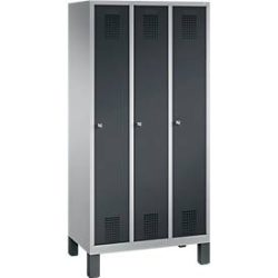 Garderobenspind Evolo S 3000, Stahl, 3 Abteile, Zylinderschloss, weissaluminium RAL 9006/anthrazit RAL 7016
