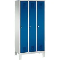 Garderobenspind Evolo S 3000, Stahl, 3 Abteile, Zylinderschloss, lichtgrau RAL 7035/enzianblau RAL 5010