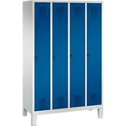 Garderobenspind Evolo S 3000, Stahl, mit Füssen, 4 Abteile mit jeweils B 300 mm, Drehriegel, lichtgrau RAL 7035/enzianblau RAL 5010