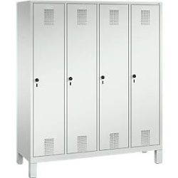 Garderobenspind Evolo S 3000, Stahl, mit Füssen, 4 Abteile mit jeweils B 400 mm, Drehriegel, lichtgrau RAL 7035/lichtgrau RAL 7035