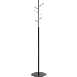 Garderobenständer HAKU, 6 Haken mit jeweils 5 kg Tragkraft, Ø 360 x H 1700 mm, Stahlrohr pulverbeschichtet/Holz/Metall, grau-schwarz