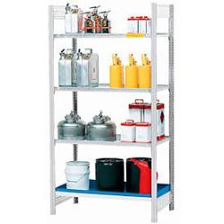 Gefahrstoffregal asecos REG 1044, B 1060 x T 440 x H 2000 mm, mit 20 l Auffangwanne und 3 Stahl-Gitterostböden