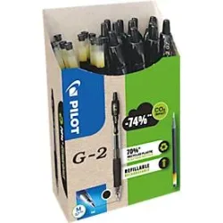 Pilot Tintenroller Pen G2 Schwarz Packung mit 12 Stiften und 12 Minen