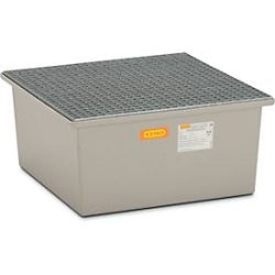 GFK-Auffangwanne 220/1 CEMO, 210 l Auffangvolumen, B 850 x T x 850 x H 400 mm, mit verzinktem Gitterrost