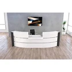 Grosse Bogen-Empfangstheke Faro, mit Niedrigmodul, Kabelführung, B 3240 x T 1230 x 1120 mm, weiss/anthrazit