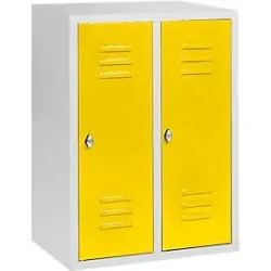 Halbhoher Kleiderspind, 2 Abteile, 300 mm, Drehriegelverschluss, lichtgrau/zinkgelb