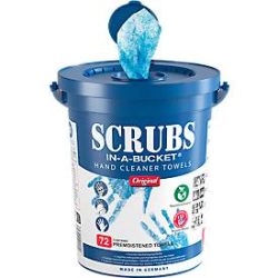 Handreinigungstücher SCRUBS® IN-A-BUCKET®, mit Orangenduft, blau, Nachfüll-Spendereimer mit 72 Stück Inhalt