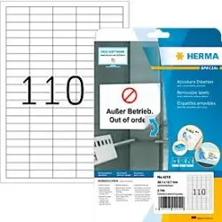 Herma Etiketten Nr. 4210, DIN A4, selbstklebend, ablösbar, bedruckbar, weiss, 2750 Stück auf 25 Blatt