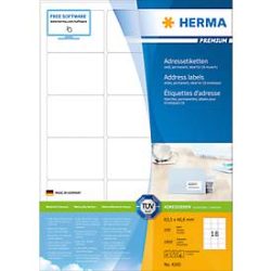 HERMA Etiketten PREMIUM 63.5x46.6mm 4265 weiss,perm. 1800 St./100 Bl.