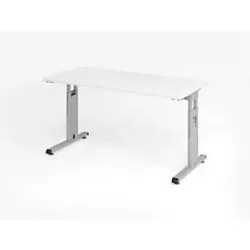 Hammerbacher Höhenverstellbarer gerader Schreibtisch mit C-Fuß Express Q Weiß, Silber 1.400 x 672 x 685 - 810 mm