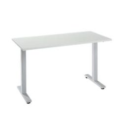 Home Office Schreibtisch Start Off, Rechteck, T-Fuss, B 1300 x T 650 x H 735 mm, lichtgrau/weissaluminium