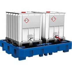 asecos® Auffangwanne aus PE für IBC-Container, integrierter Abfüllbereich, HxBxT 450 x 2.460 x 1.800 mm, ohne Gitterrost