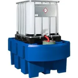 asecos® Auffangwanne aus PE für IBC-Container, integrierter Abfüllbereich, HxBxT 860 x 1.280 x 1.910 mm, ohne Gitterrost