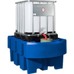 asecos® Auffangwanne aus PE für IBC-Container, integrierter Abfüllbereich, HxBxT 860 x 1.280 x 1.910 mm, ohne Gitterrost