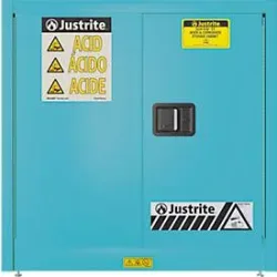 Justrite FM-Chemikalienschrank Undercounter Sure-Grip® EX, für Ätzmittel, bis 83 Liter, selbstschliessende Türen, blau