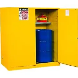 Justrite Sicherheitsschrank Vertical Drum Sure-Grip® EX, für 2 x 110 L Fässer, selbstschliessende Türen, gelb