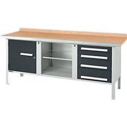 Kastenwerkbank Schäfer Shop Select PW 200-1, Buche Multiplexplatte, mit Stahlkante, bis 750 kg, B 2000 x T 700 x H 840 mm, Anthrazit