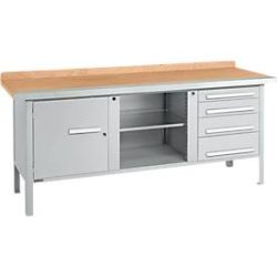 Kastenwerkbank Schäfer Shop Select PW 200-1, Buche Multiplexplatte, mit Stahlkante, bis 750 kg, B 2000 x T 700 x H 840 mm, Weissaluminium