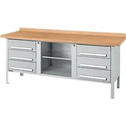 Kastenwerkbank Schäfer Shop Select PW 200-2, Buche Multiplexplatte, bis 750 kg, B 2000 x T 700 x H 840 mm, Weissaluminium