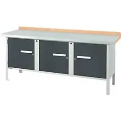 Kastenwerkbank Schäfer Shop Select PW 200-3, Buche Multiplexplatte, mit Stahlabdeckung, bis 750 kg, B 2000 x T 700 x H 840 mm, Anthrazit