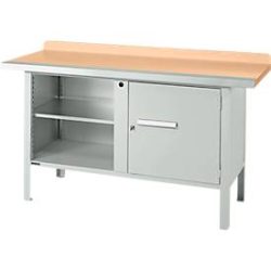 Kastenwerkbank Schäfer Shop Select PWi 150-1, Buche Multiplexplatte, mit Stahlkante, bis 750 kg, B 1500 x T 700 x H 840 mm, Lichtgrau