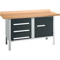 Kastenwerkbank Schäfer Shop Select PWi 150-4, Buche Multiplexplatte, bis 750 kg, B 1500 x T 700 x H 840 mm, Anthrazit