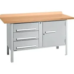 Kastenwerkbank Schäfer Shop Select PWi 150-4, Buche Multiplexplatte, bis 750 kg, B 1500 x T 700 x H 840 mm, Weissaluminium
