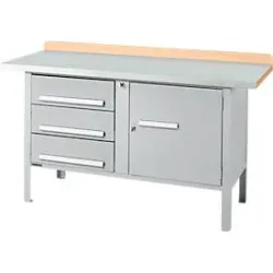 Kastenwerkbank Schäfer Shop Select PWi 150-4, Buche Multiplexplatte, mit Stahlabdeckung, bis 750 kg, B 1500 x T 700 x H 840 mm, Weissaluminium